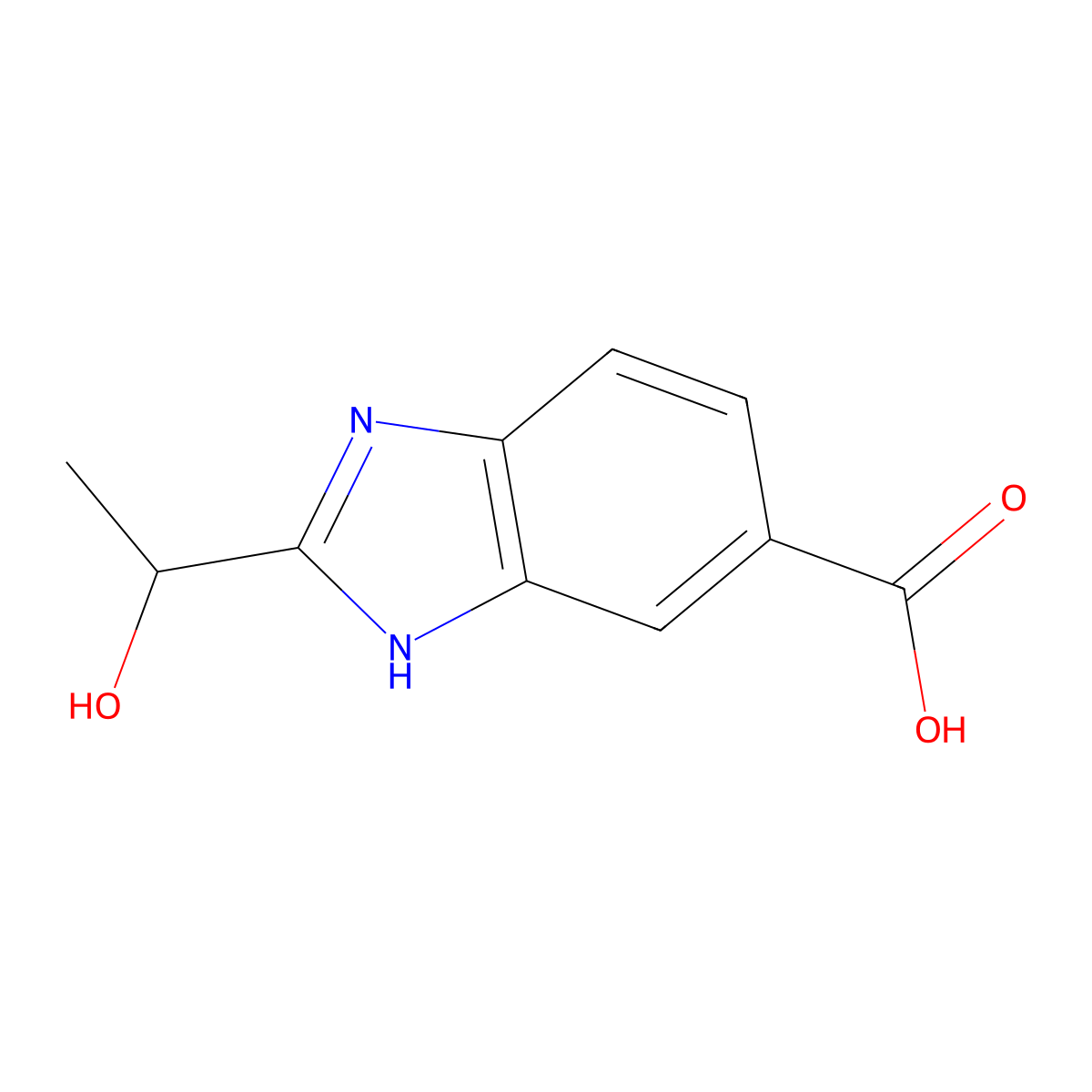 2-(1-Hydroxy-ethyl)-1H-benzoimidazole-5-carboxylic acid molecular structure, CAS 145126-54-1