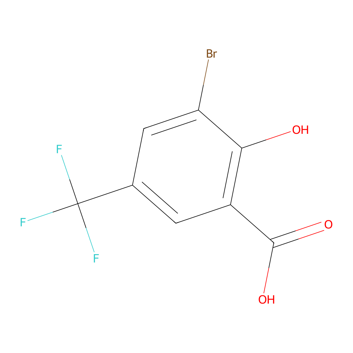 3-Bromo-2-hydroxy-5-(trifluoromethyl)benzoic acid molecular structure, CAS 145132-97-4