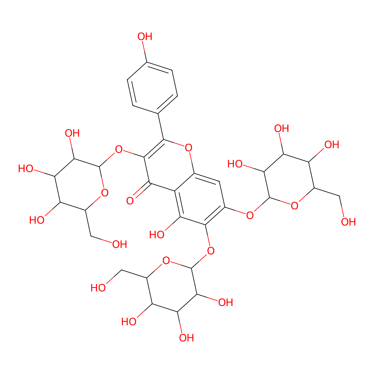 6-Hydroxykaempferol-3,6,7-triglucoside molecular structure, CAS 145134-62-9