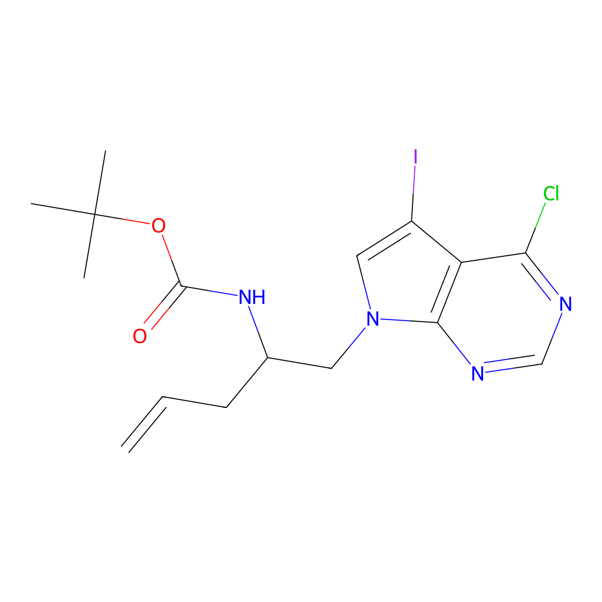 tert-butyl (S)-(1-(4-chloro-5-iodo-7H-pyrrolo[2,3-d]pyrimidin-7-yl)pent-4-en-2-yl)carbamate molecular structure, CAS 1451370-49-2