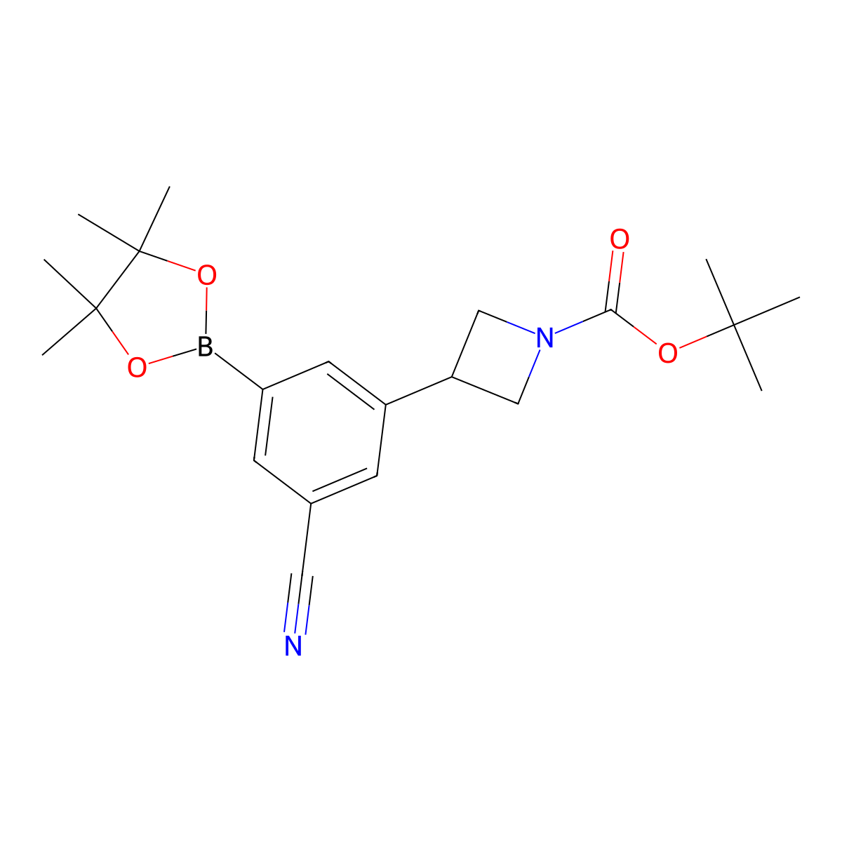 tert-Butyl 3-(3-cyano-5-(4,4,5,5-tetramethyl-1,3,2-dioxaborolan-2-yl)phenyl)azetidine-1-carboxylate molecular structure, CAS 1451390-84-3