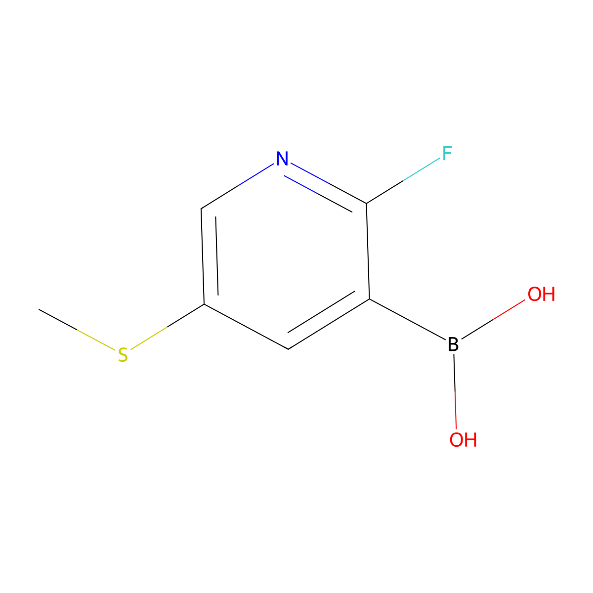 [2-Fluoro-5-(methylsulfanyl)pyridin-3-yl]boronic acid molecular structure, CAS 1451392-59-8