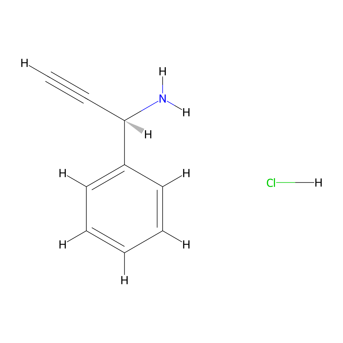 (1R)-1-phenylprop-2-yn-1-aminehydrochloride molecular structure, CAS 1451408-38-0