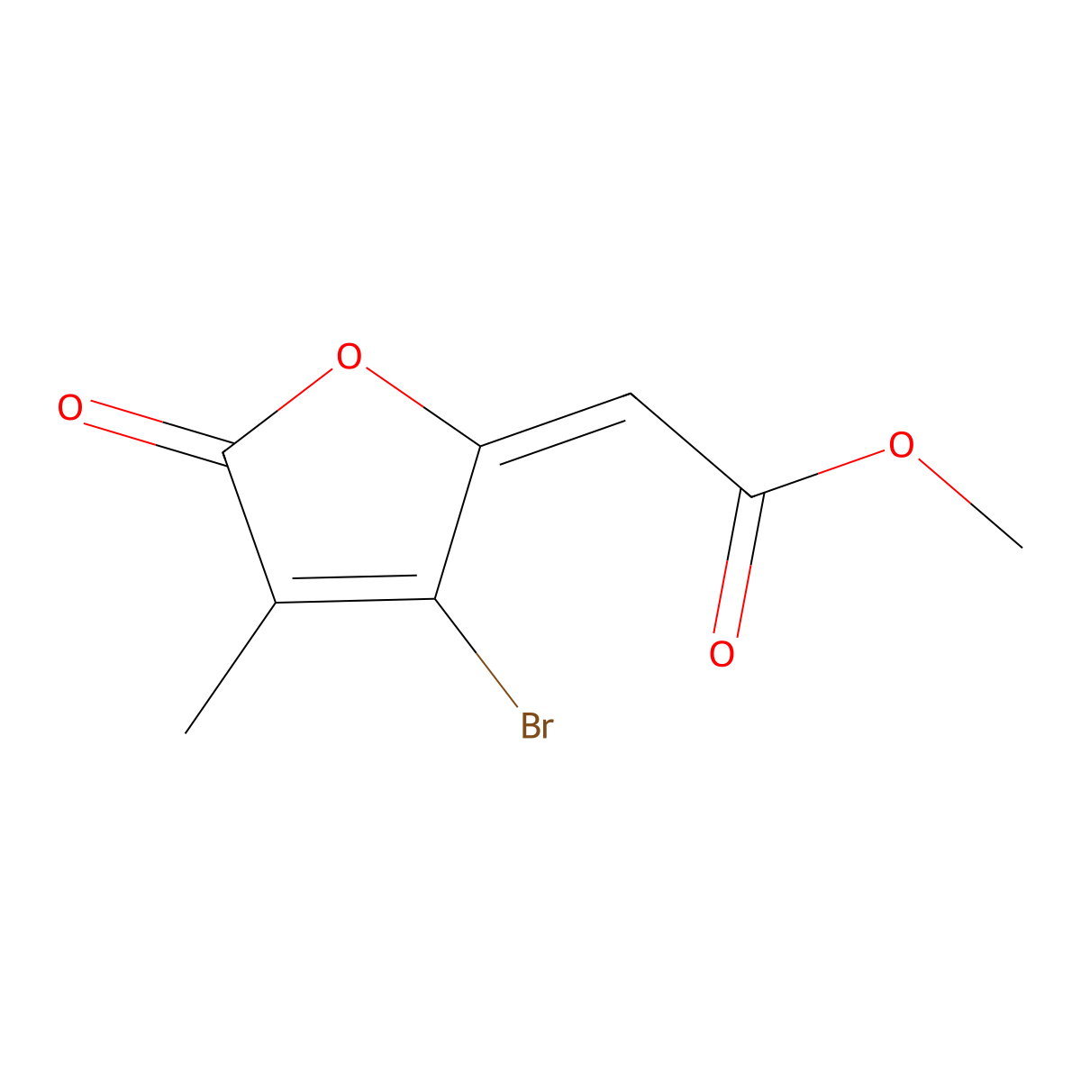 Methyl (Z)-(3-bromo-4-methyl-5-oxofuran-2(5H)-ylidene)ethanoate molecular structure, CAS 1451878-28-6