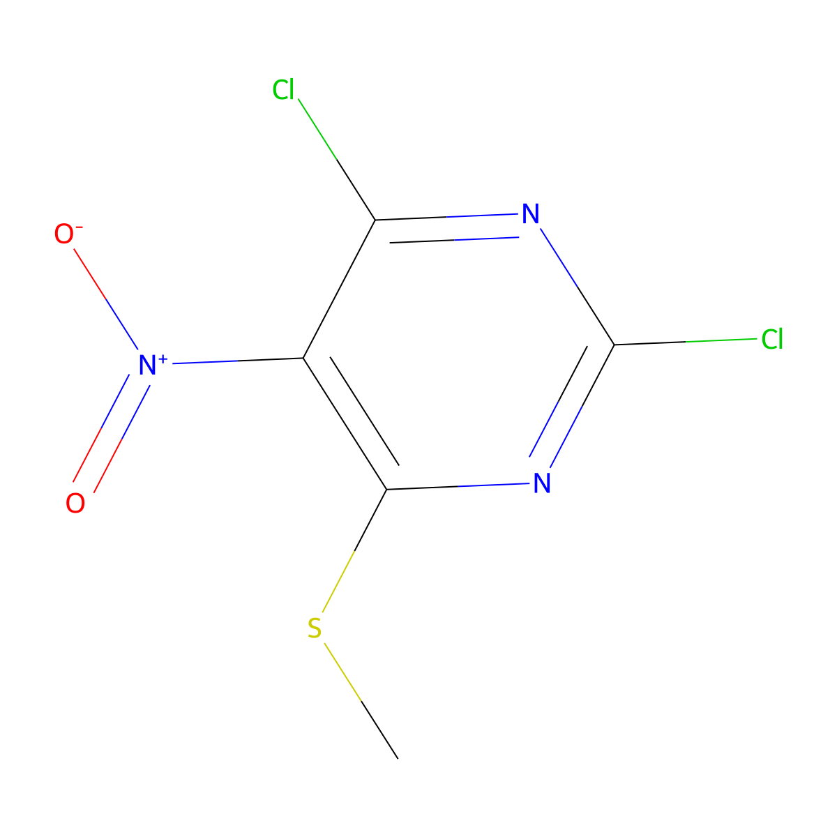 2,4-Dichloro-6-(methylthio)-5-nitropyrimidine molecular structure, CAS 1451885-60-1