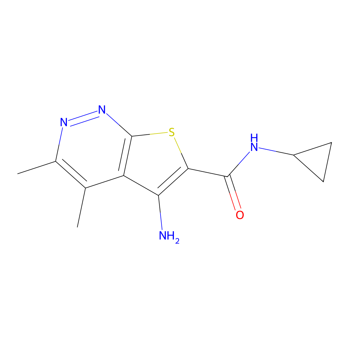 5-amino-N-cyclopropyl-3,4-dimethylthieno[2,3-c]pyridazine-6-carboxamide molecular structure, CAS 1451993-33-1