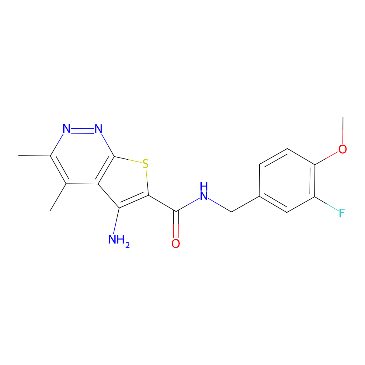 5-Amino-N-(3-fluoro-4-methoxybenzyl)-3,4-dimethylthieno[2,3-c]pyridazine-6-carboxamide molecular structure, CAS 1451994-10-7