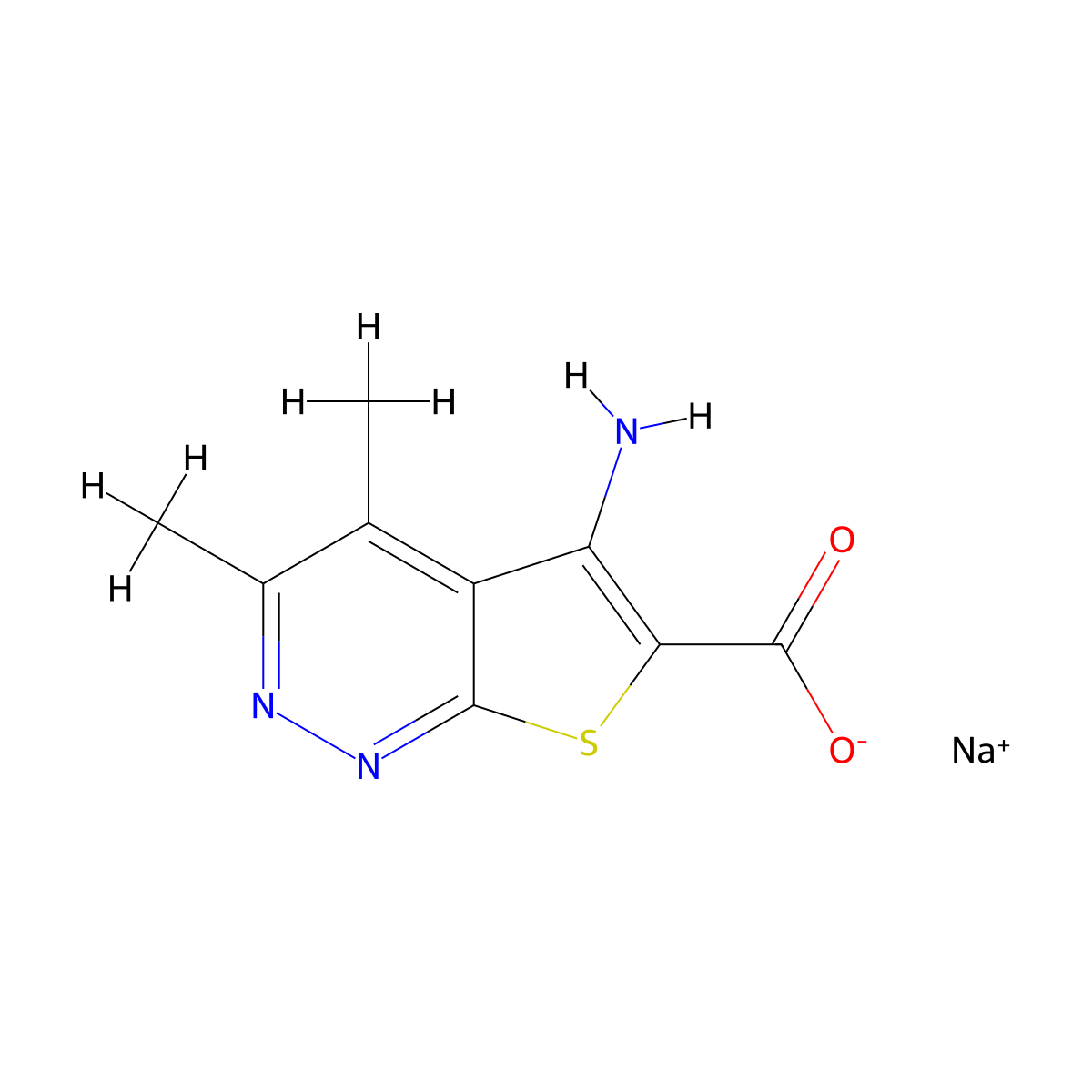 Sodium 5-amino-3,4-dimethylthieno[2,3-c]pyridazine-6-carboxylate molecular structure, CAS 1451998-17-6