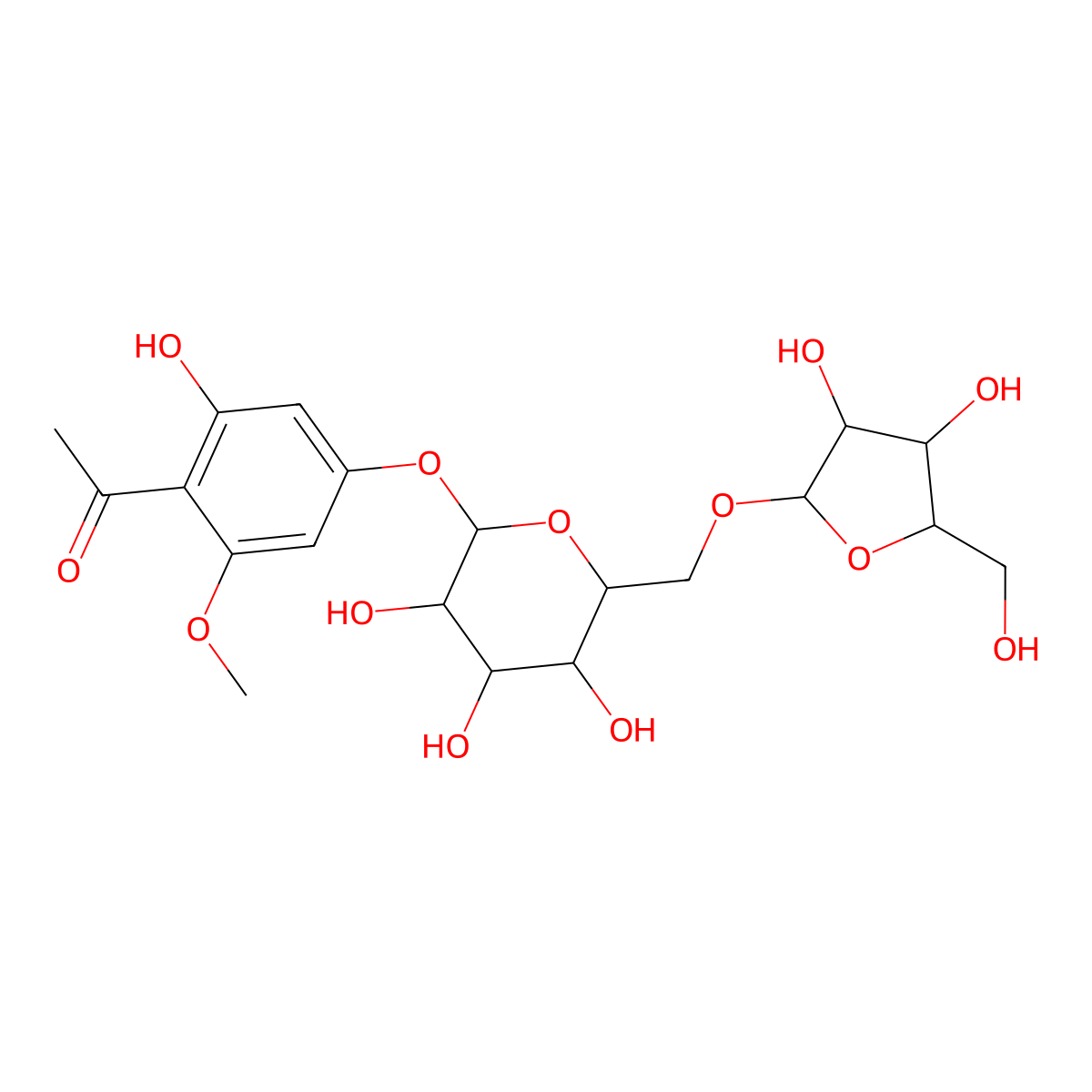 1-[4-[(6-O-alpha-L-Arabinofuranosyl-beta-D-glucopyranosyl)oxy]-2-hydroxy-6-methoxyphenyl]ethanone molecular structure, CAS 1452160-87-0