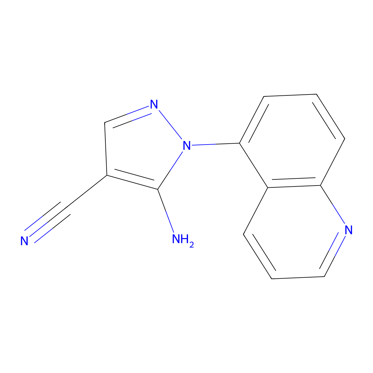 5-Amino-1-quinolin-5-yl-1H-pyrazole-4-carbonitrile molecular structure, CAS 1452183-87-7
