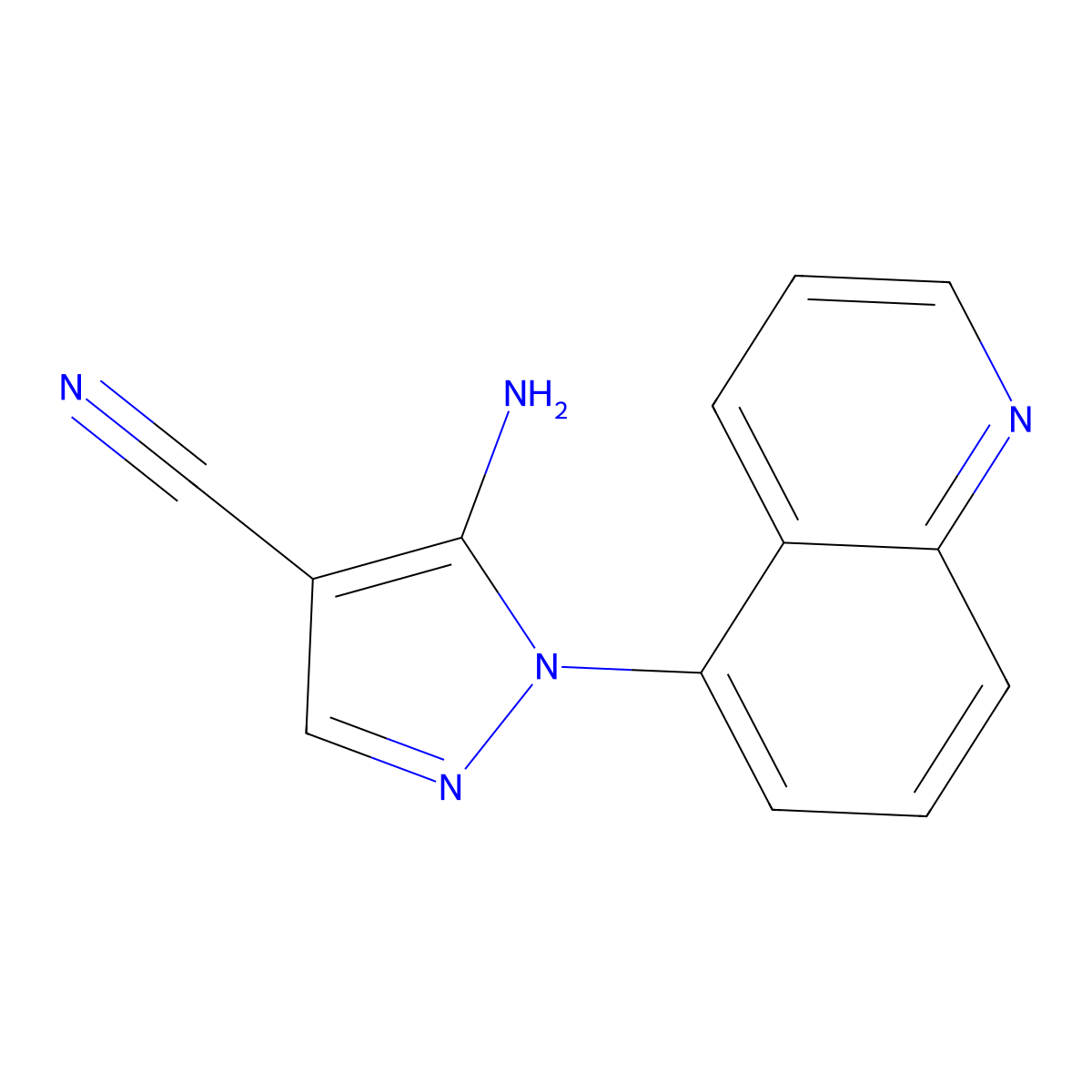 5-Amino-1-quinolin-5-yl-1H-pyrazole-4-carbonitrile molecular structure, CAS 1452183-87-7