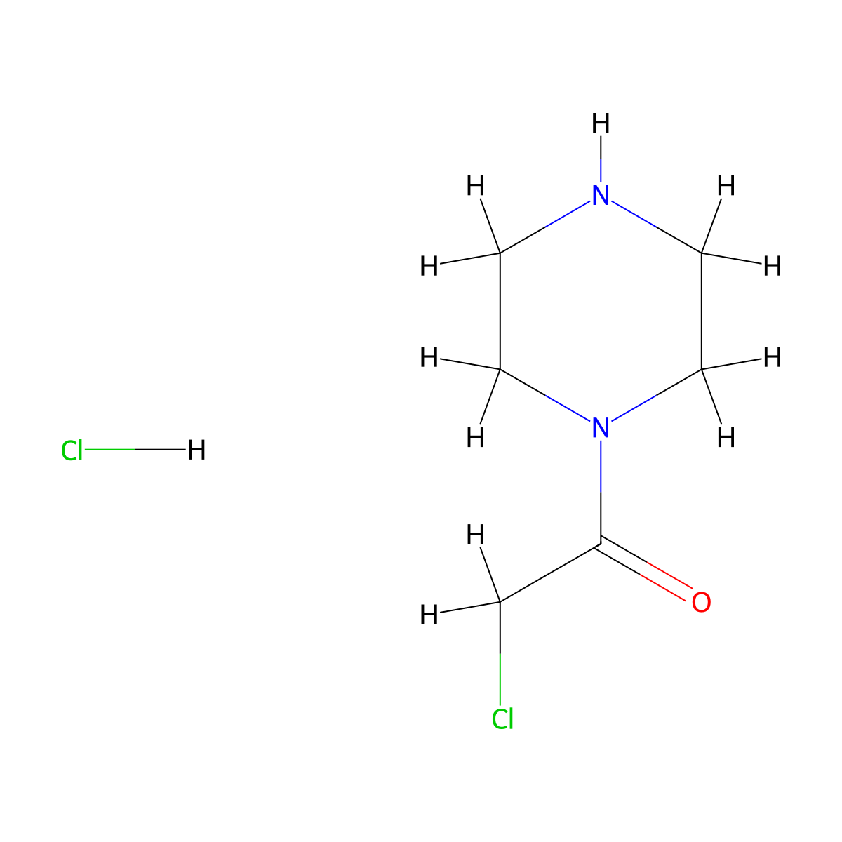 2-Chloro-1-(piperazin-1-yl)ethan-1-one--hydrogen chloride (1/1) molecular structure, CAS 145222-00-0