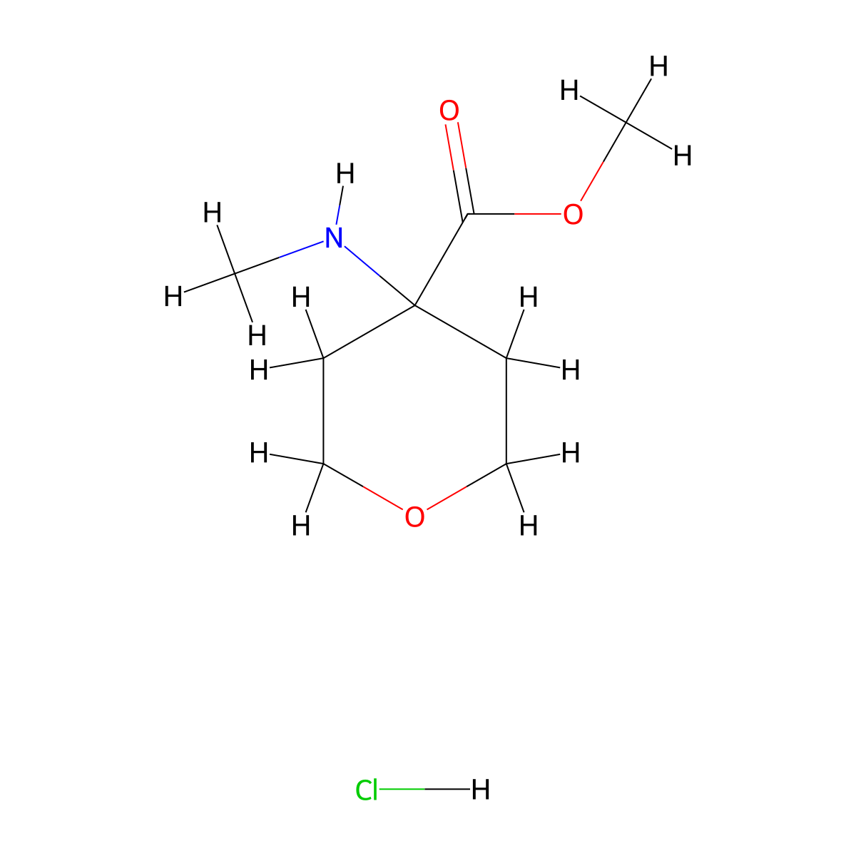 Methyl 4-(methylamino)oxane-4-carboxylate hydrochloride molecular structure, CAS 1452228-22-6