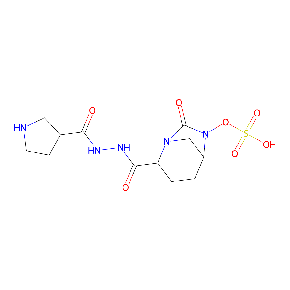 [(2S,5R)-7-oxo-2-[[[(3S)-pyrrolidine-3-carbonyl]amino]carbamoyl]-1,6-diazabicyclo[3.2.1]octan-6-yl] hydrogen sulfate molecular structure, CAS 1452460-79-5