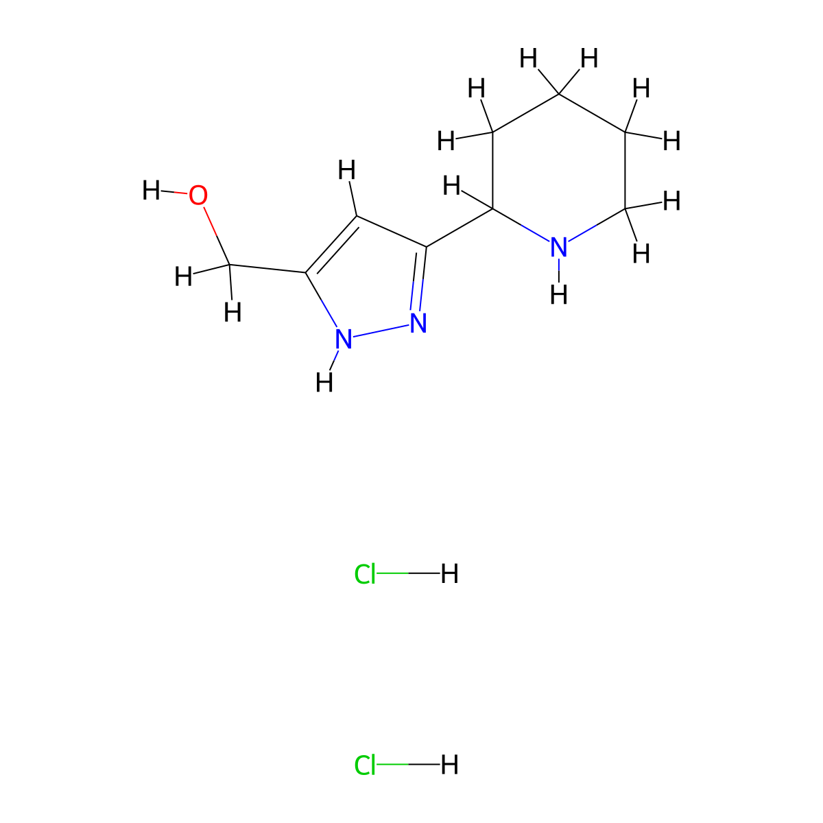 (5-Piperidin-2-yl-2H-pyrazol-3-yl)-methanol dihydrochloride molecular structure, CAS 1452547-58-8