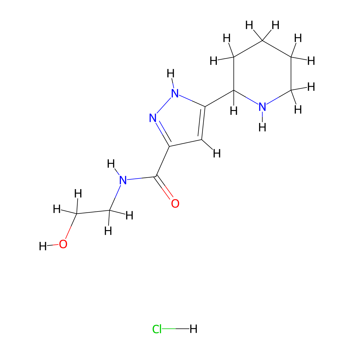 5-Piperidin-2-yl-2H-pyrazole-3-carboxylic acid(2-hydroxy-ethyl)-amide hydrochloride molecular structure, CAS 1452548-10-5