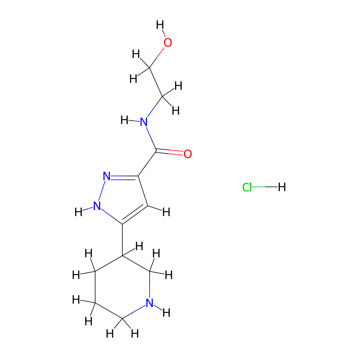 5-Piperidin-3-yl-2H-pyrazole-3-carboxylic acid(2-hydroxy-ethyl)-amide hydrochloride molecular structure, CAS 1452550-85-4