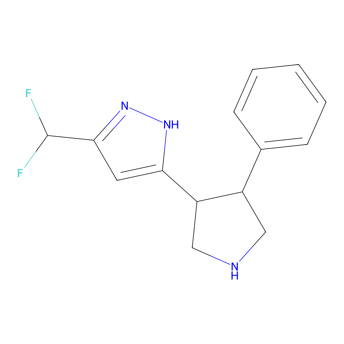 5-(Difluoromethyl)-3-(4-phenylpyrrolidin-3-yl)-1H-pyrazole molecular structure, CAS 1452554-93-6