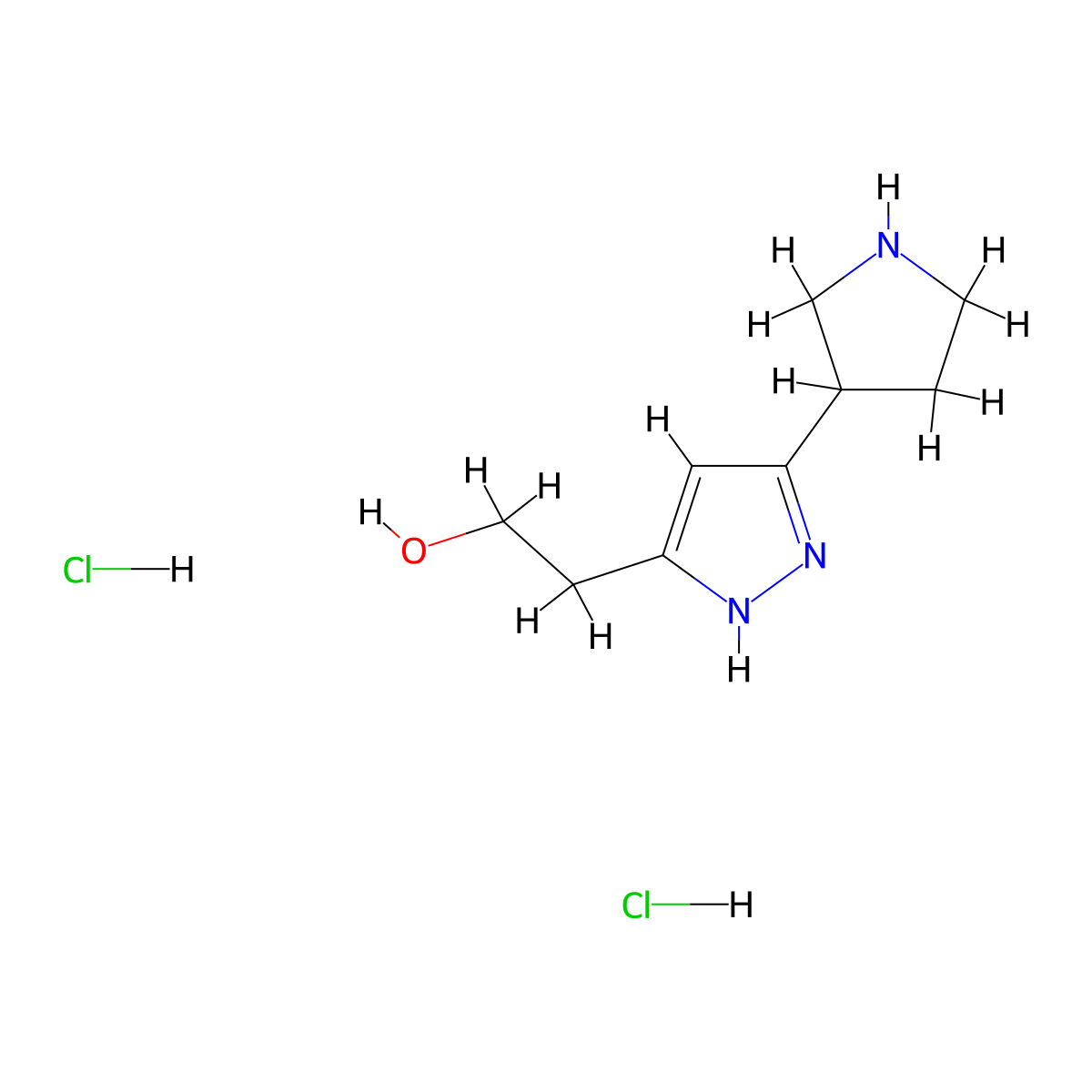 2-(3-pyrrolidin-3-yl-1H-pyrazol-5-yl)ethanol dihydrochloride molecular structure, CAS 1452555-93-9