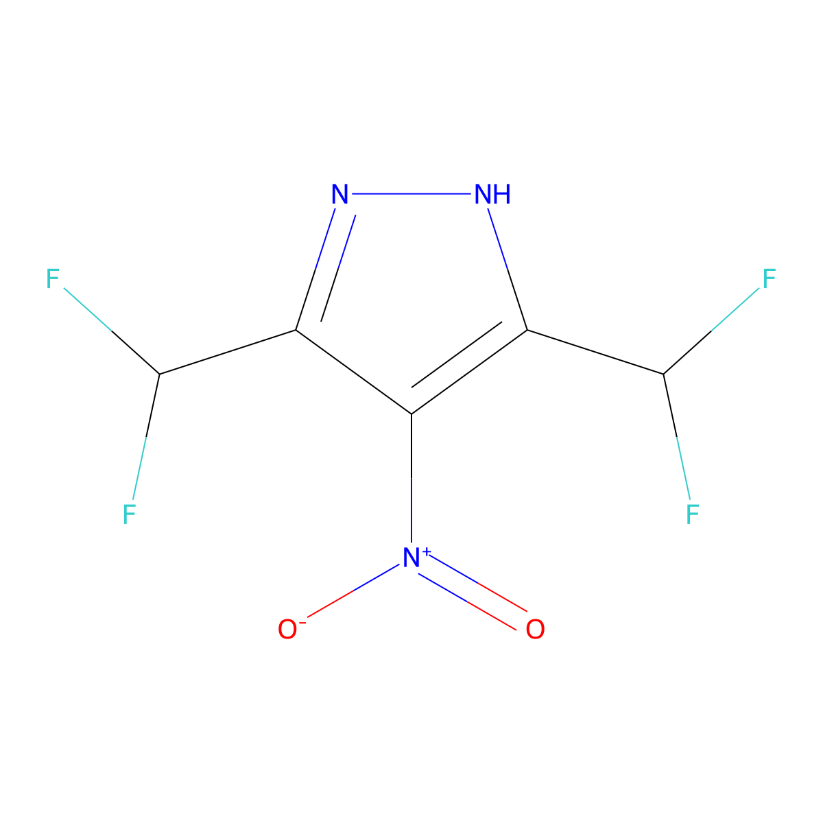 3,5-bis(difluoromethyl)-4-nitro-1H-pyrazole molecular structure, CAS 1452556-91-0