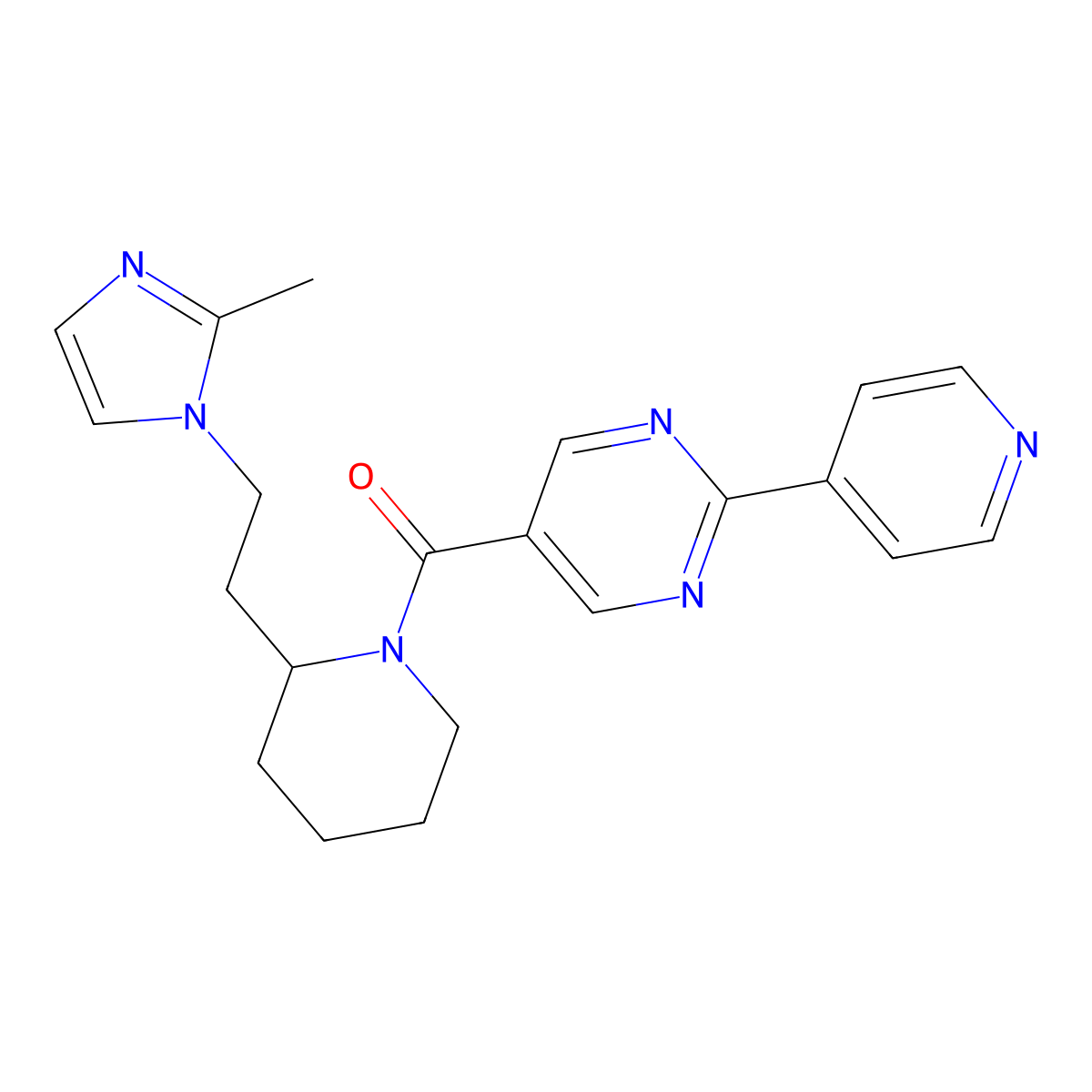 5-({2-[2-(2-methyl-1H-imidazol-1-yl)ethyl]-1-piperidinyl}carbonyl)-2-(4-pyridinyl)pyrimidine molecular structure, CAS 1452574-02-5