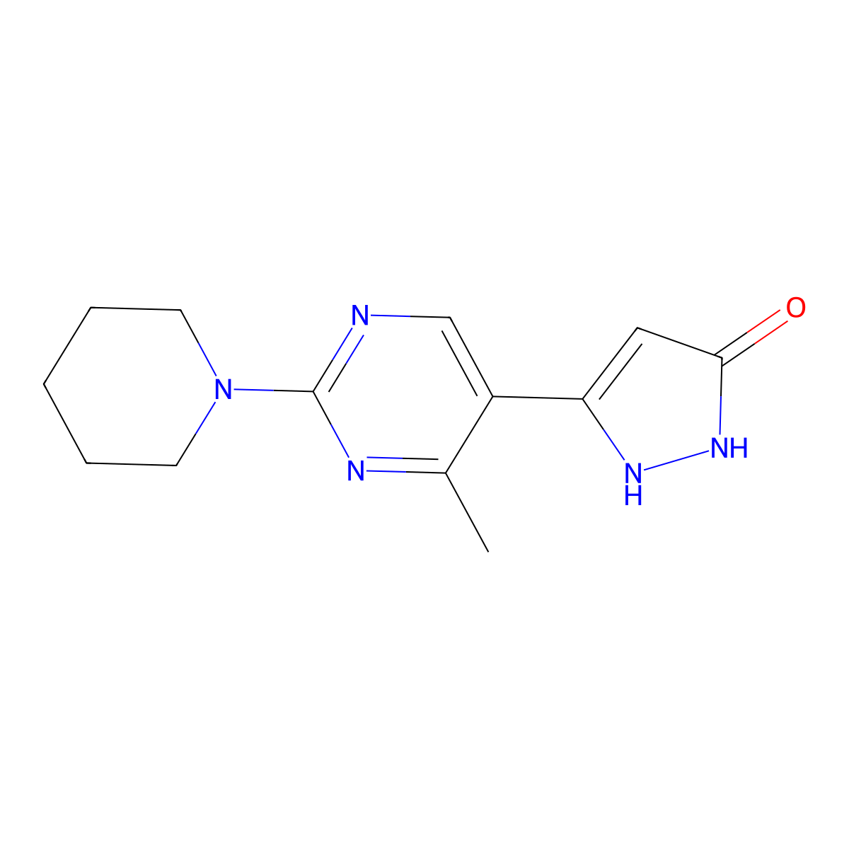 3-(4-methyl-2-piperidin-1-ylpyrimidin-5-yl)-1H-pyrazol-5-ol molecular structure, CAS 1452577-04-6