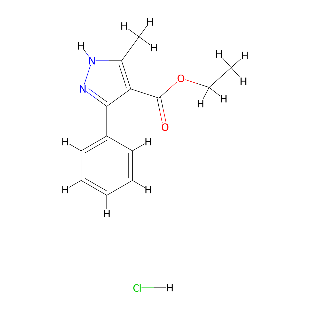 ethyl 3-methyl-5-phenyl-1H-pyrazole-4-carboxylate hydrochloride molecular structure, CAS 1452577-05-7