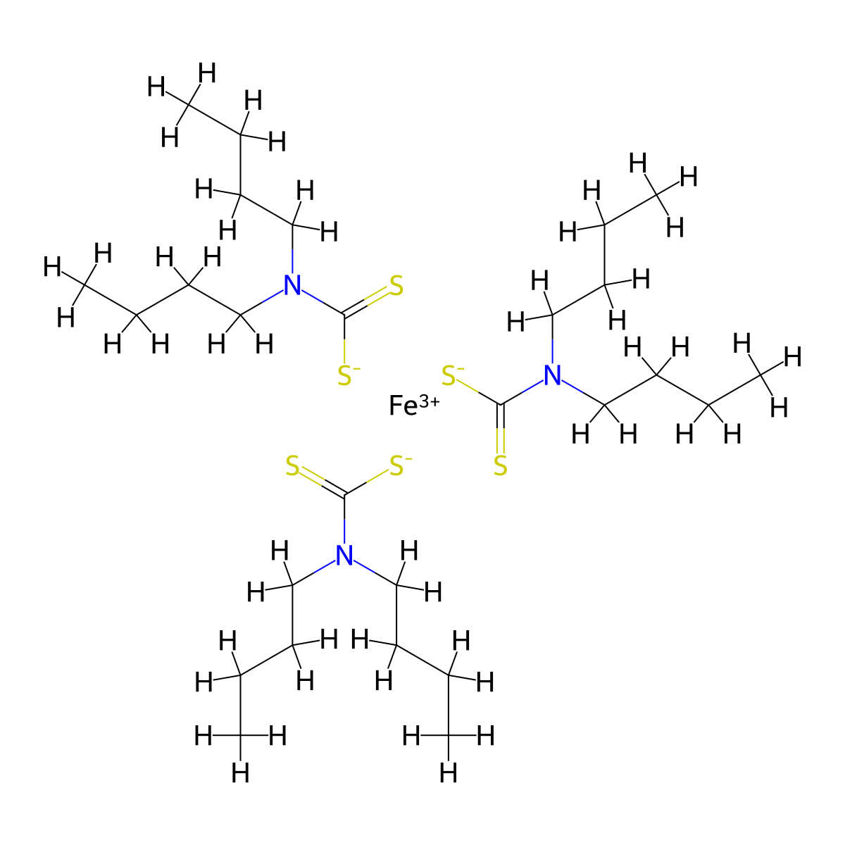 Tris(dibutyldithiocarbamato-S,S')iron molecular structure, CAS 14526-32-0