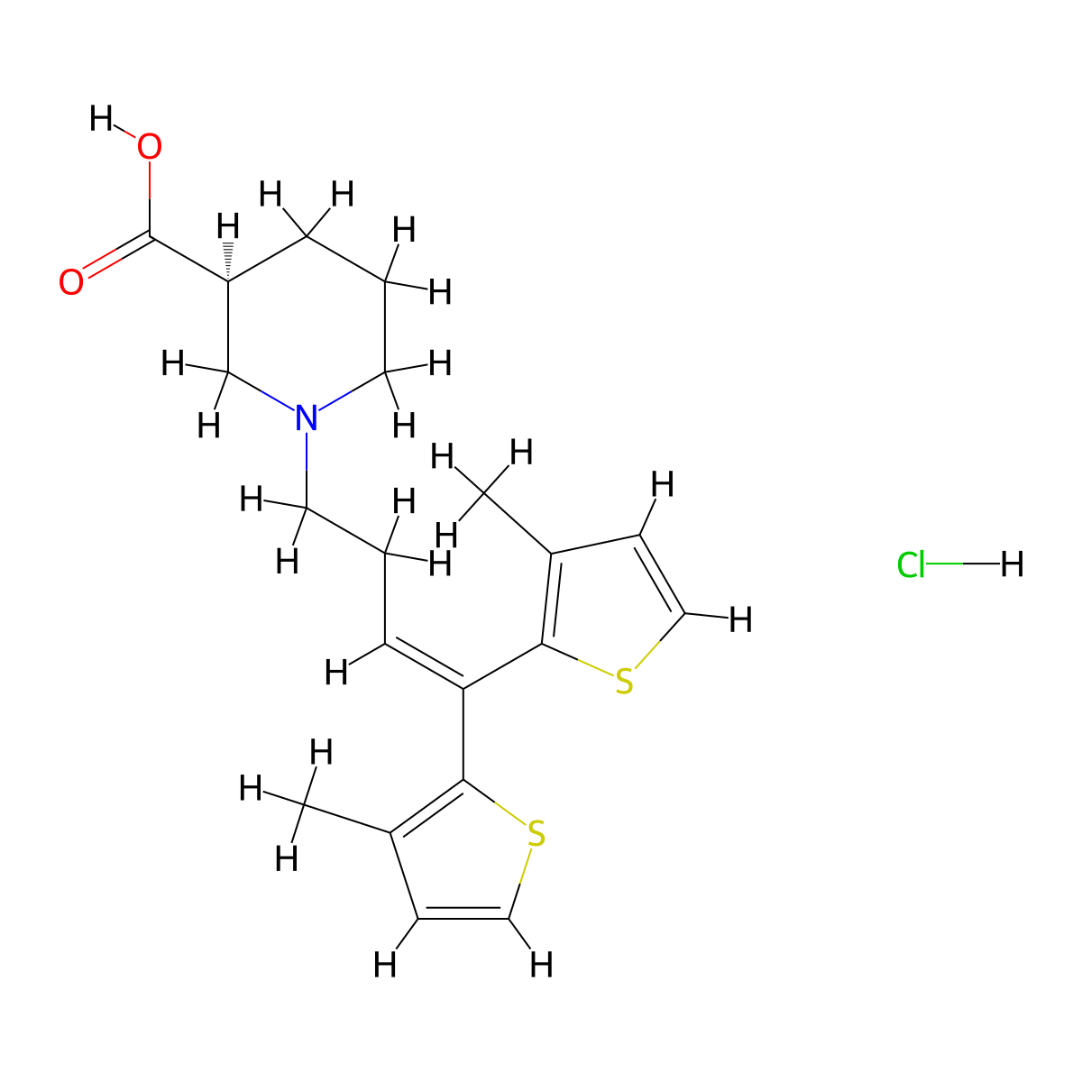 (3R)-1-[4,4-bis(3-methyl-2-thienyl)but-3-enyl]nipecotic acid hydrochloride molecular structure, CAS 145264-34-2