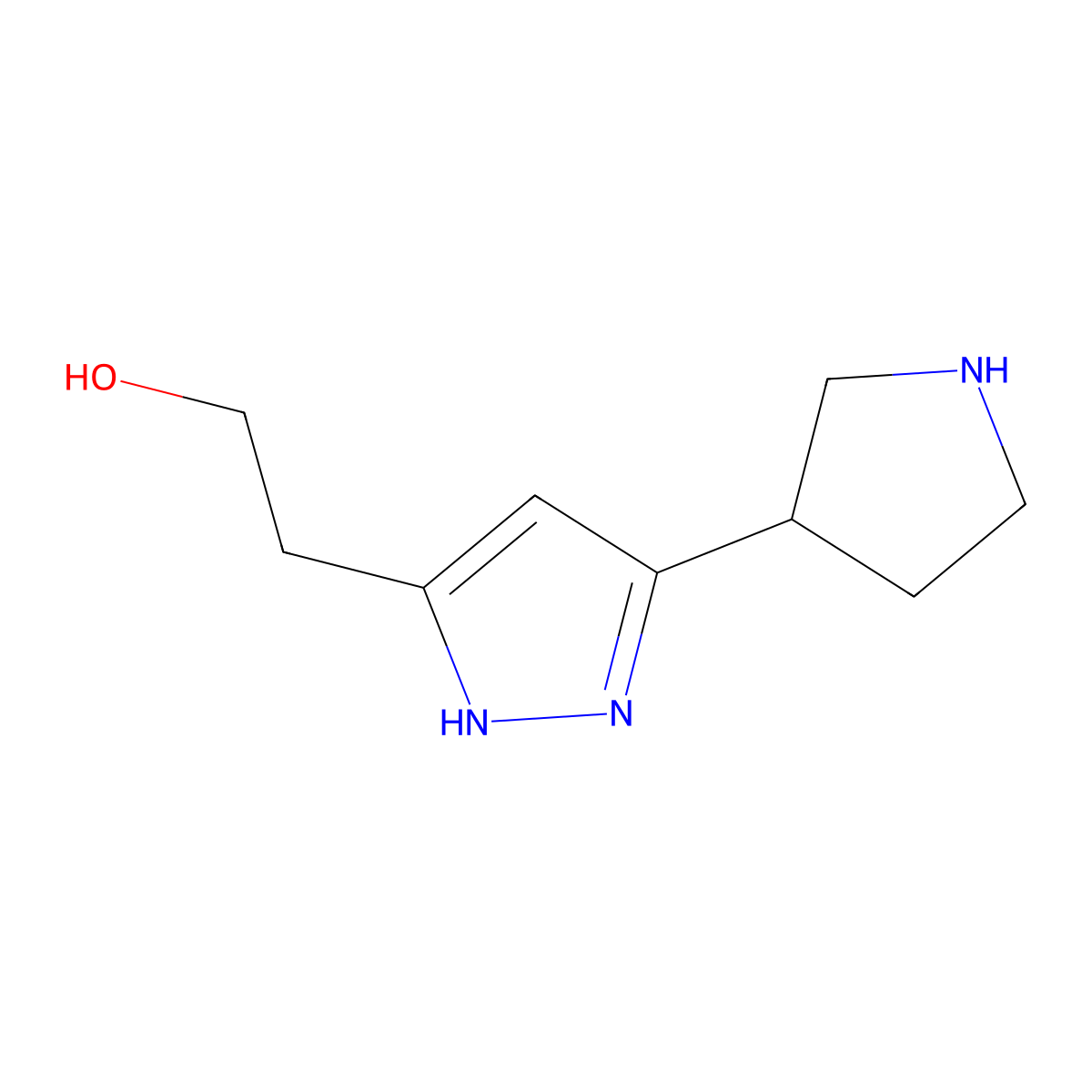 2-(3-(Pyrrolidin-3-yl)-1H-pyrazol-5-yl)ethanol molecular structure, CAS 1452670-21-1