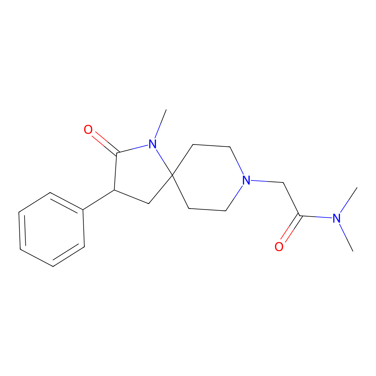 N,N-Dimethyl-2-(1-methyl-2-oxo-3-phenyl-1,8-diazaspiro[4.5]decan-8-yl)acetamide molecular structure, CAS 1452928-11-8