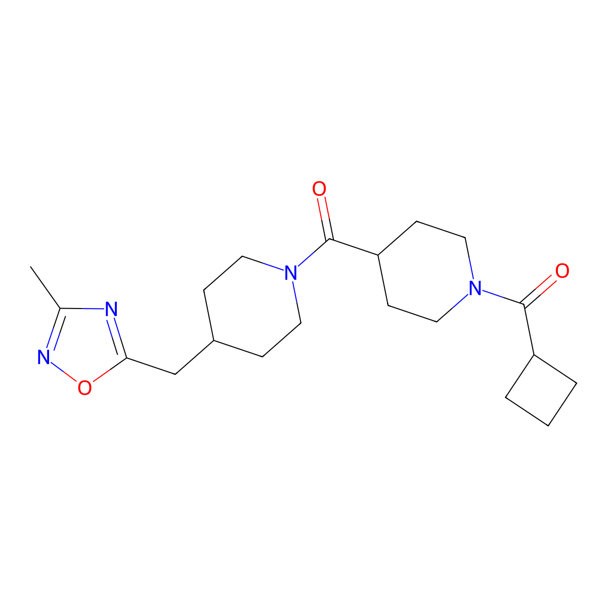 Methanone, [1-(cyclobutylcarbonyl)-4-piperidinyl][4-[(3-methyl-1,2,4-oxadiazol-5-yl)methyl]-1-piperidinyl]- molecular structure, CAS 1452970-00-1