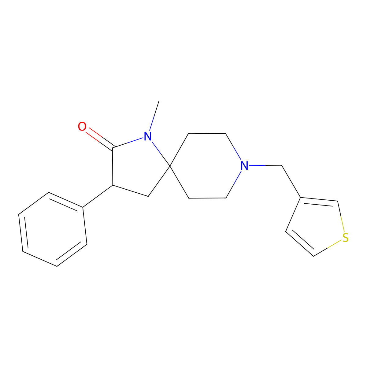 1-Methyl-3-phenyl-8-(thiophen-3-ylmethyl)-1,8-diazaspiro[4.5]decan-2-one molecular structure, CAS 1453050-46-8