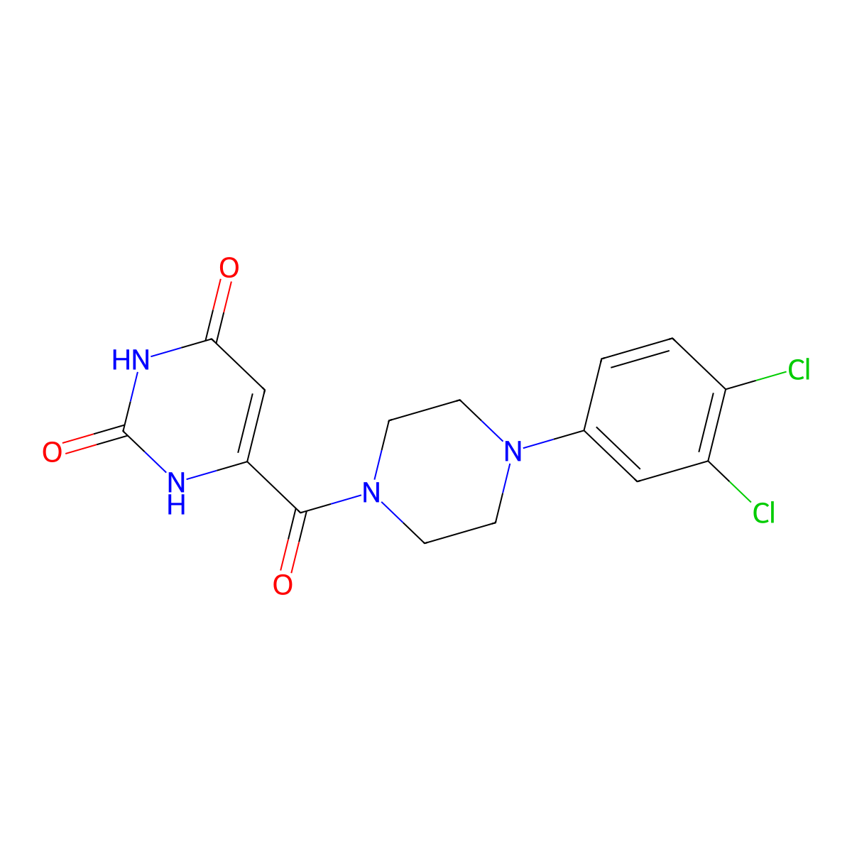6-(4-(3,4-dichlorophenyl)piperazine-1-carbonyl)-1H-pyrimidine-2,4-dione molecular structure, CAS 1453052-57-7