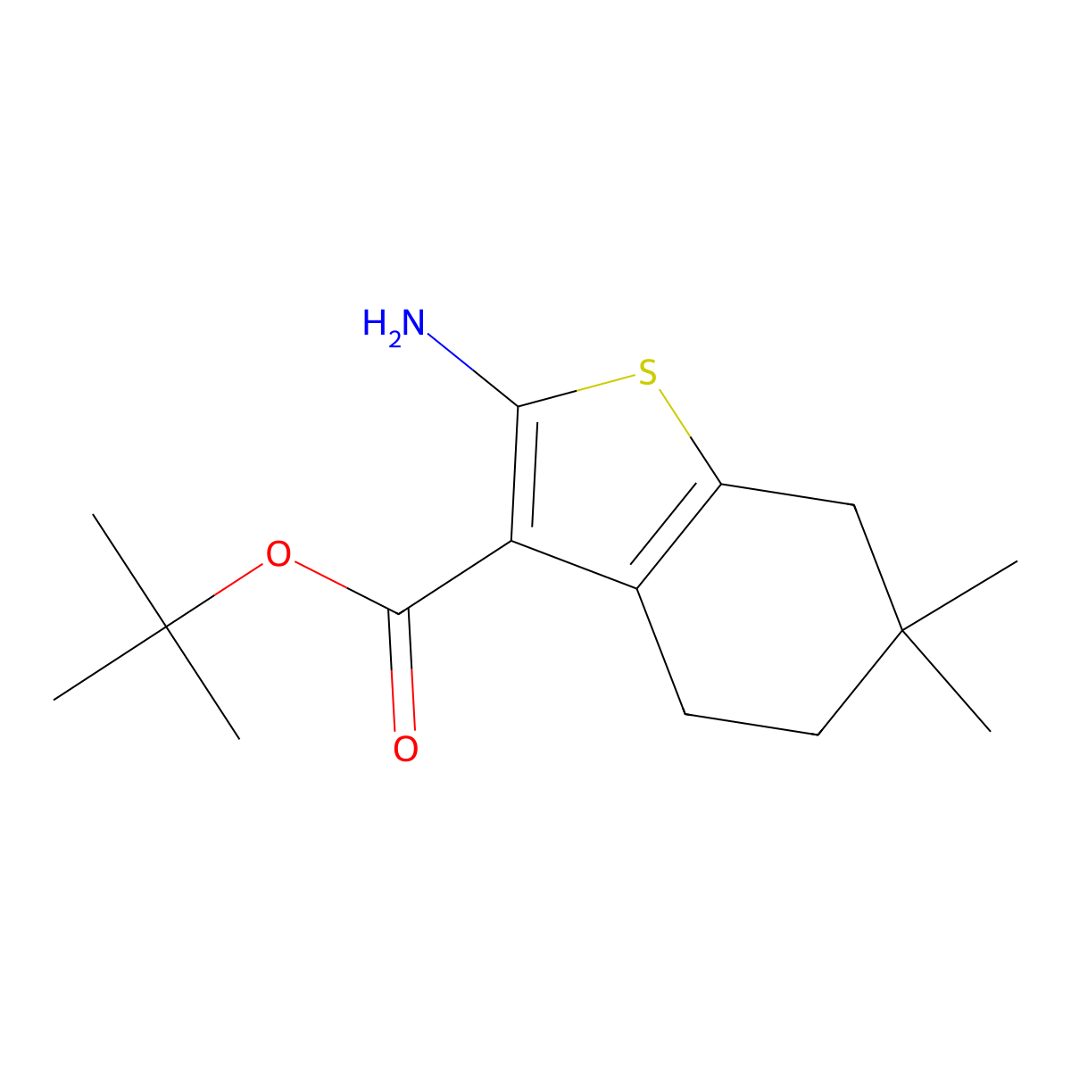 Tert-butyl 2-amino-6,6-dimethyl-4,5,6,7-tetrahydro-1-benzothiophene-3-carboxylate molecular structure, CAS 1453117-17-3