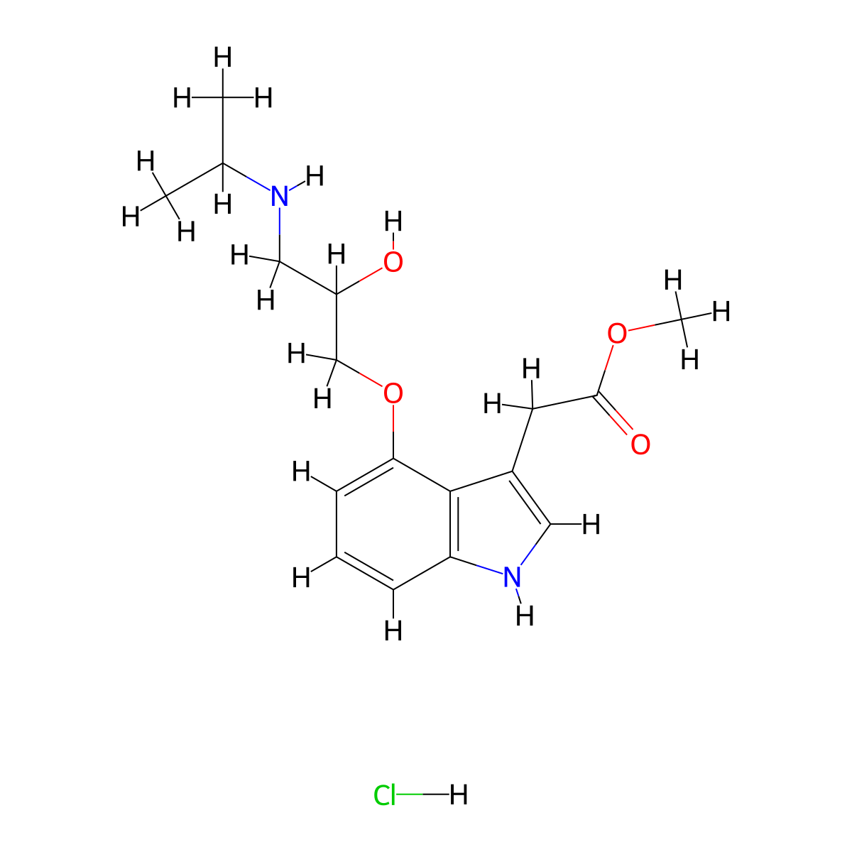 1H-Indole-3-acetic acid, 4-(2-hydroxy-3-((1-methylethyl)amino)propoxy)-, methyl ester, monohydrochloride molecular structure, CAS 145313-41-3