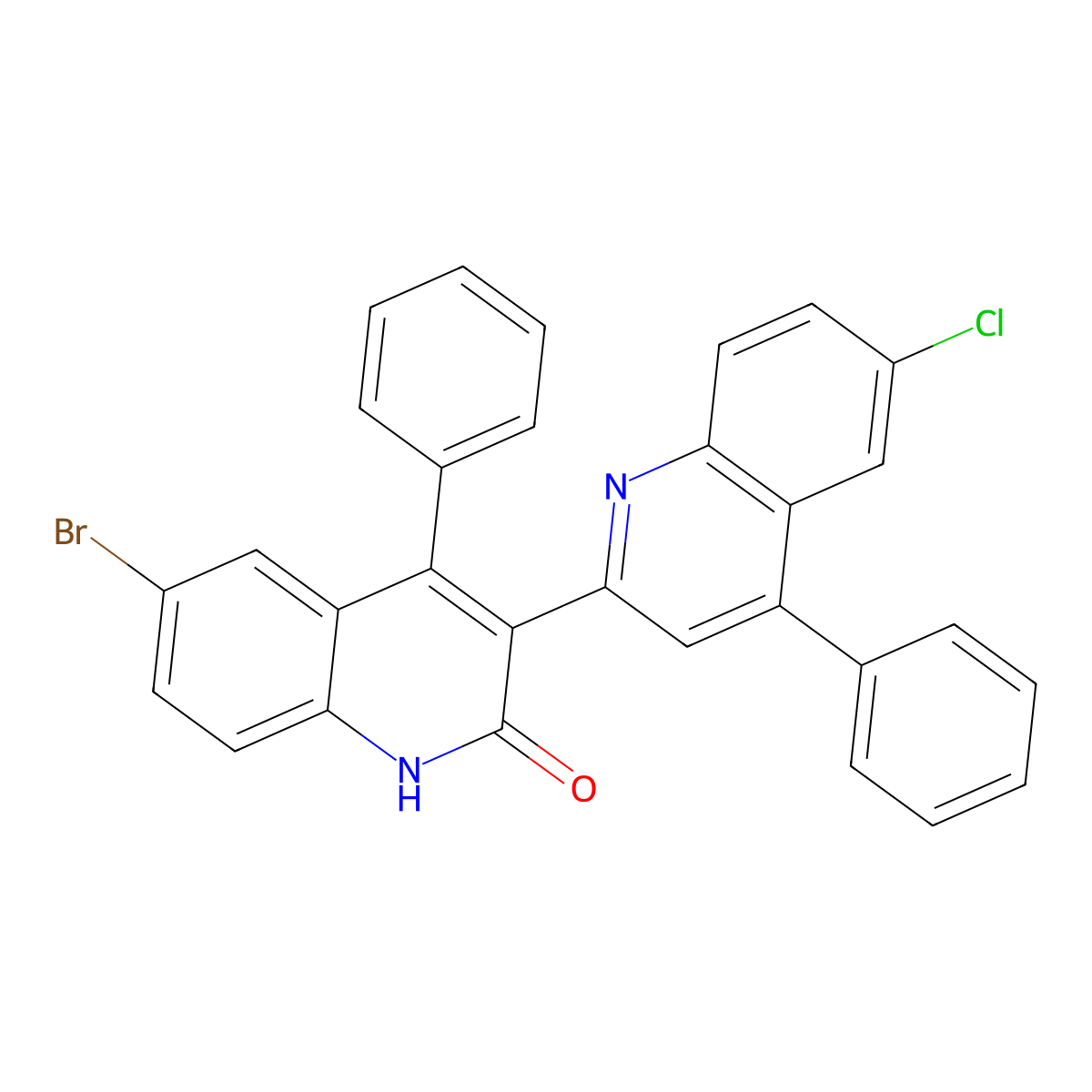 6'-Bromo-6-chloro-4,4'-diphenyl-1'H-(2,3')biquinolinyl-2'-one molecular structure, CAS 145317-44-8