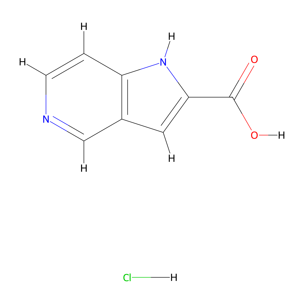 1H-pyrrolo[3,2-c]pyridine-2-carboxylic acid hydrochloride molecular structure, CAS 1453272-23-5