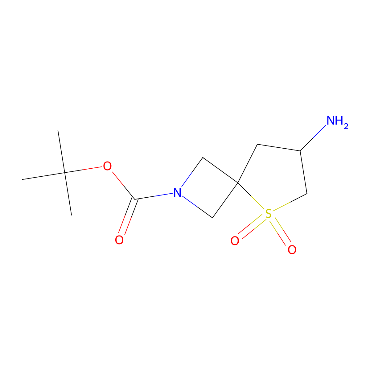 5-Thia-2-azaspiro(3.4)octane-2-carboxylic acid, 7-amino-, 1,1-dimethylethyl ester, 5,5-dioxide molecular structure, CAS 1453315-76-8