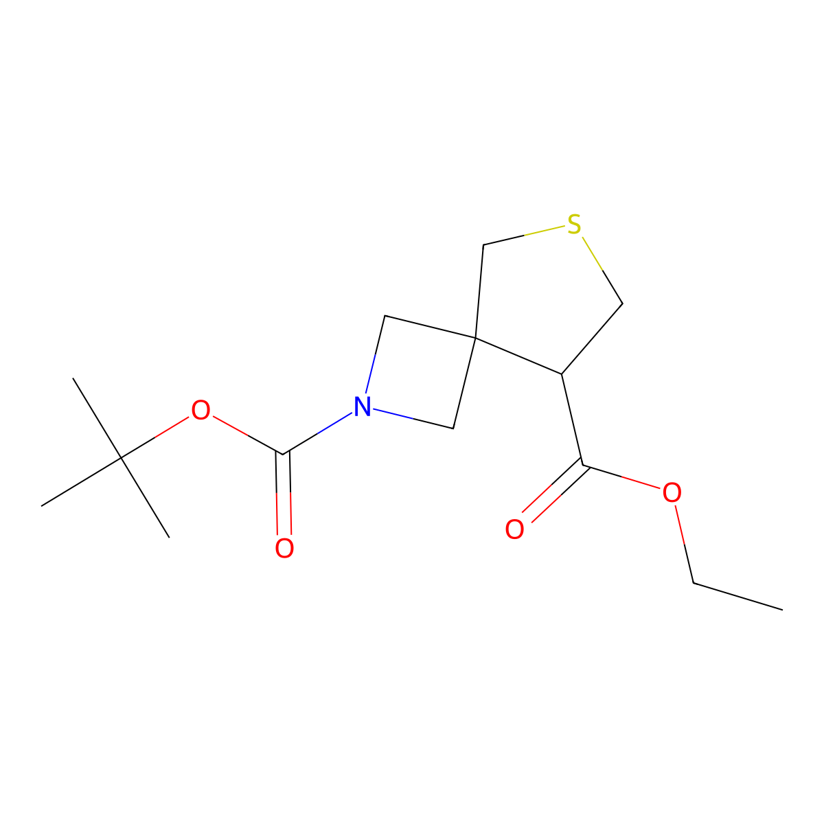 2-Tert-butyl 8-ethyl 6-thia-2-azaspiro[3.4]octane-2,8-dicarboxylate molecular structure, CAS 1453316-13-6