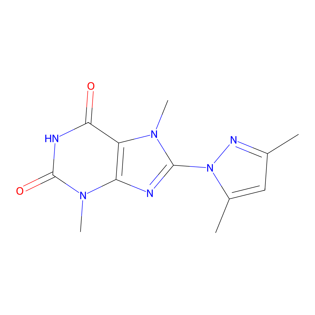 8-(3,5-Dimethyl-1H-pyrazol-1-yl)-3,7-dimethyl-1H-purine-2,6(3H,7H)-dione molecular structure, CAS 145351-63-9