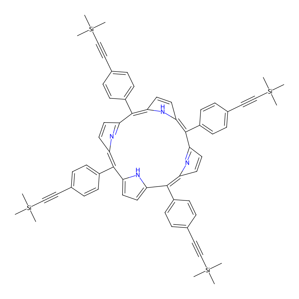 5,10,15,20-Tetrakis[4-[2-(trimethylsilyl)ethynyl]phenyl]-21H,23H-porphine molecular structure, CAS 145362-97-6