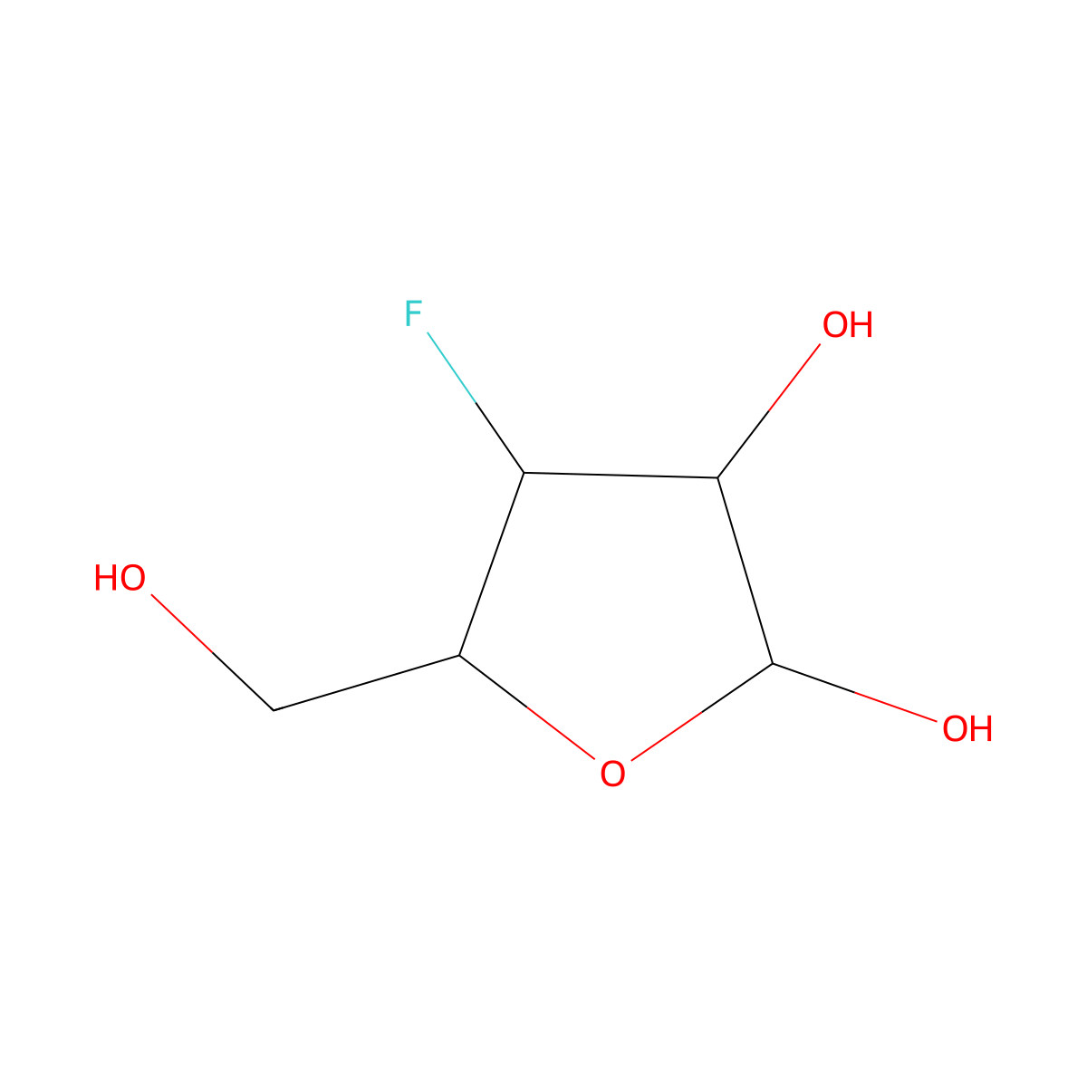 4-Fluoro-5-(hydroxymethyl)oxolane-2,3-diol molecular structure, CAS 14537-01-0