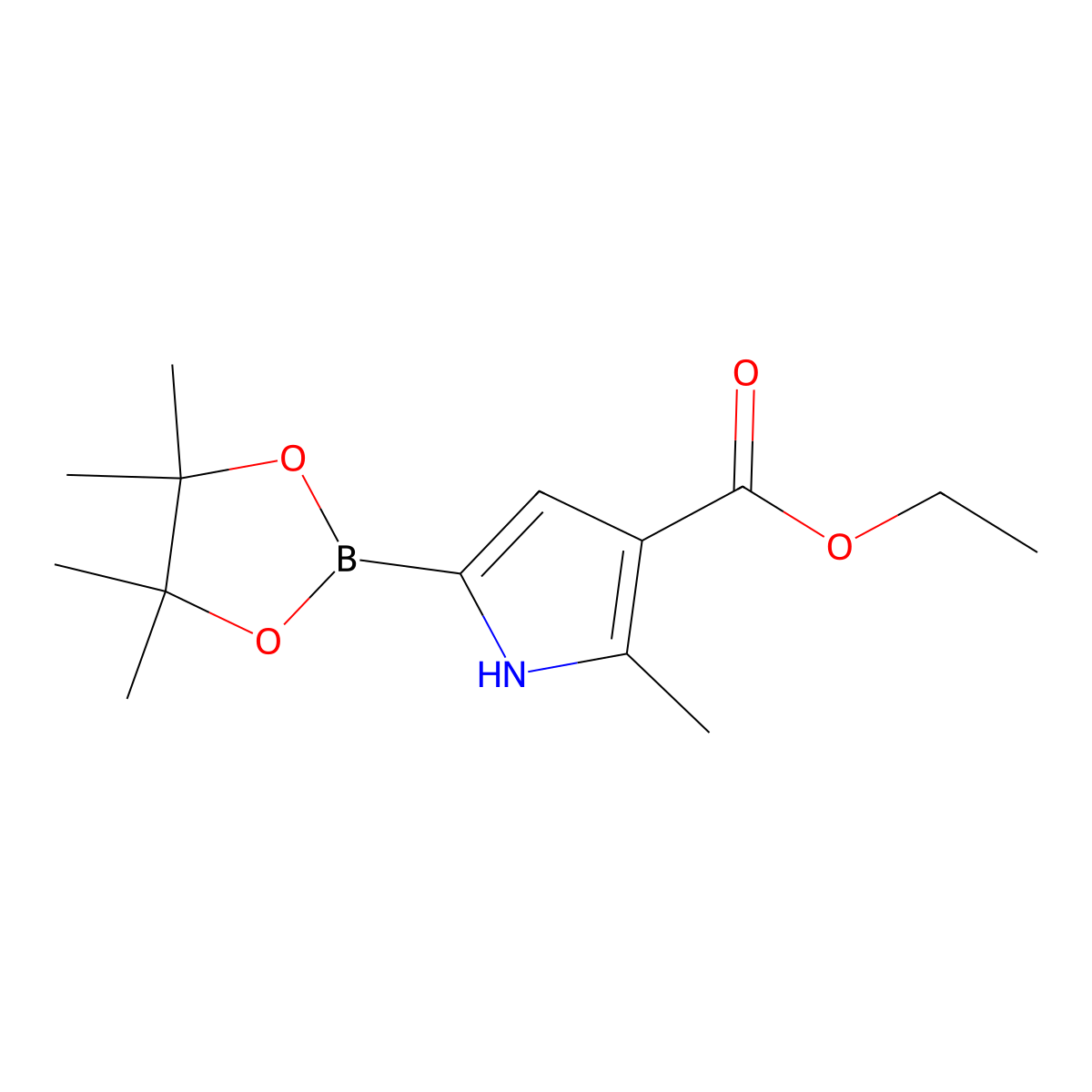 ethyl 2-methyl-5-(4,4,5,5-tetramethyl-1,3,2-dioxaborolan-2-yl)-1H-pyrrole-3-carboxylate molecular structure, CAS 1453801-47-2