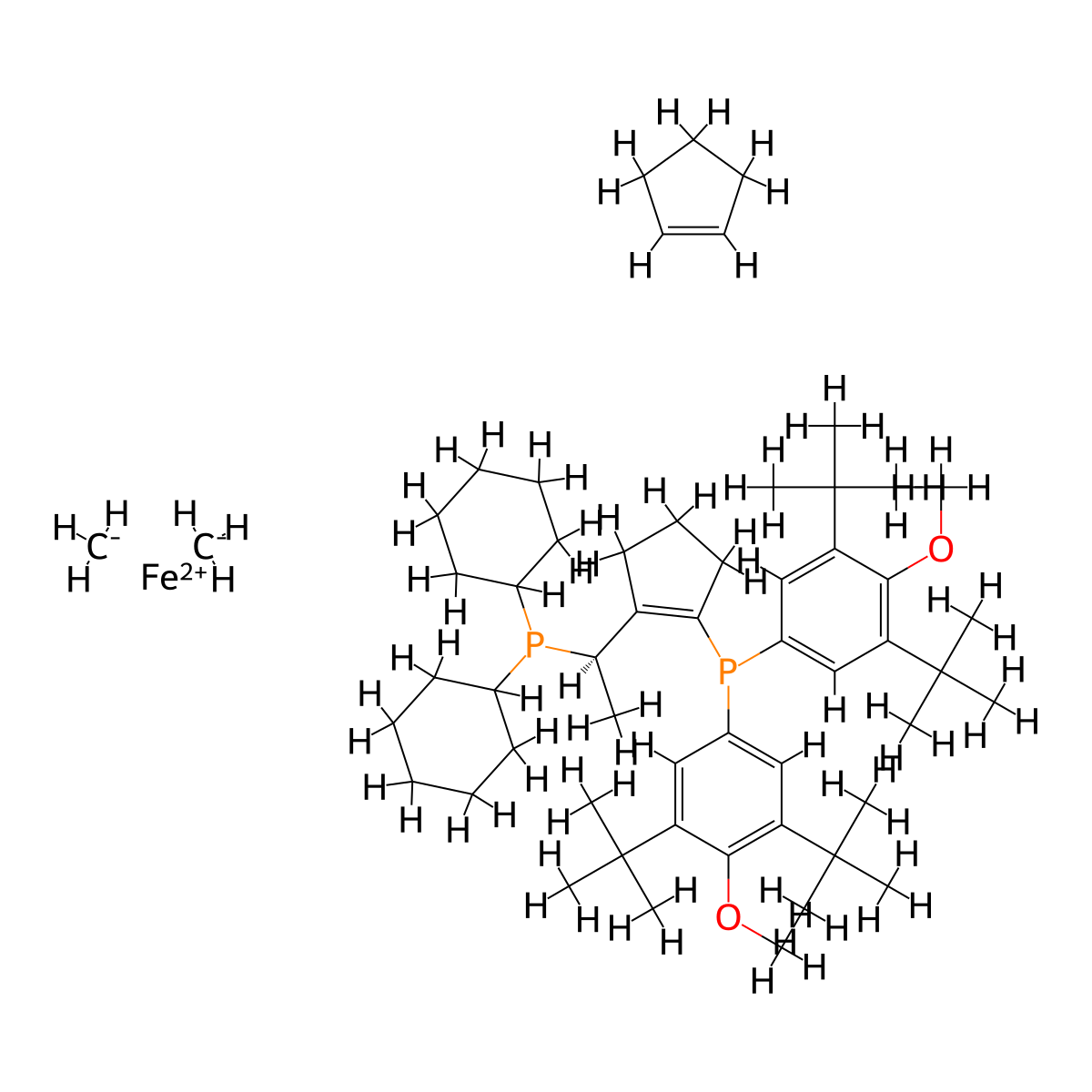 (Sp)-1-[Bis[3,5-bis(1,1-dimethylethyl)-4-methoxyphenyl]phosphino]-2-[(1R)-1-(dicyclohexylphosphino)ethyl]Ferrocene molecular structure, CAS 1453803-83-2