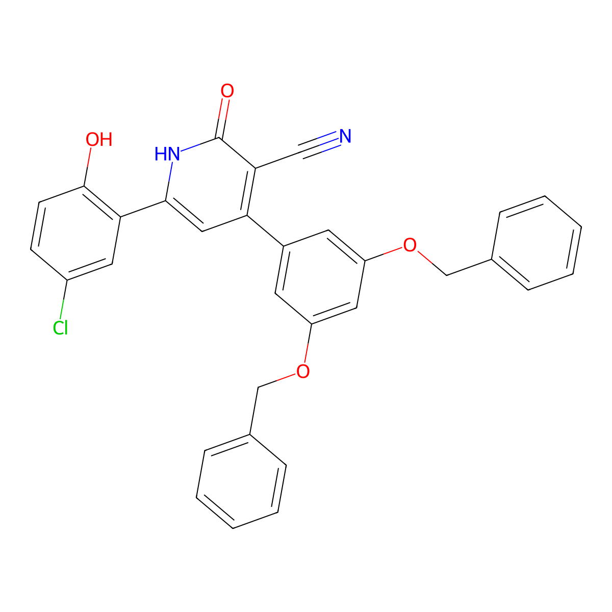 4-(3,5-Bis(benzyloxy)phenyl)-6-(5-chloro-2-hydroxyphenyl)-2-oxo-1,2-dihydropyridine-3-carbonitrile molecular structure, CAS 1453835-43-2