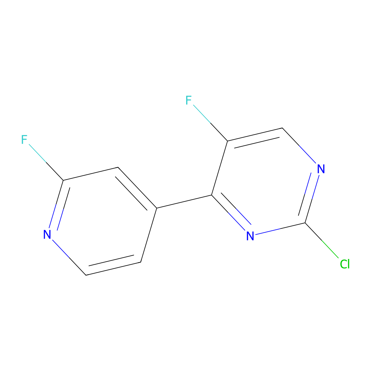 Pyrimidine, 2-chloro-5-fluoro-4-(2-fluoro-4-pyridinyl)- molecular structure, CAS 1453851-91-6
