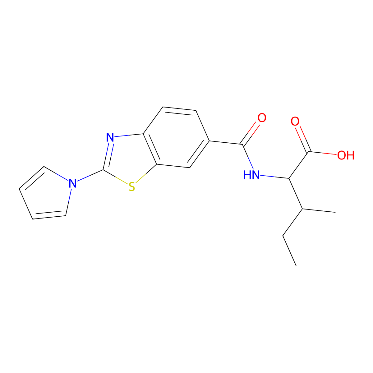 3-methyl-2-{[2-(1H-pyrrol-1-yl)-1,3-benzothiazol-6-yl]formamido}pentanoic acid molecular structure, CAS 1453874-13-9