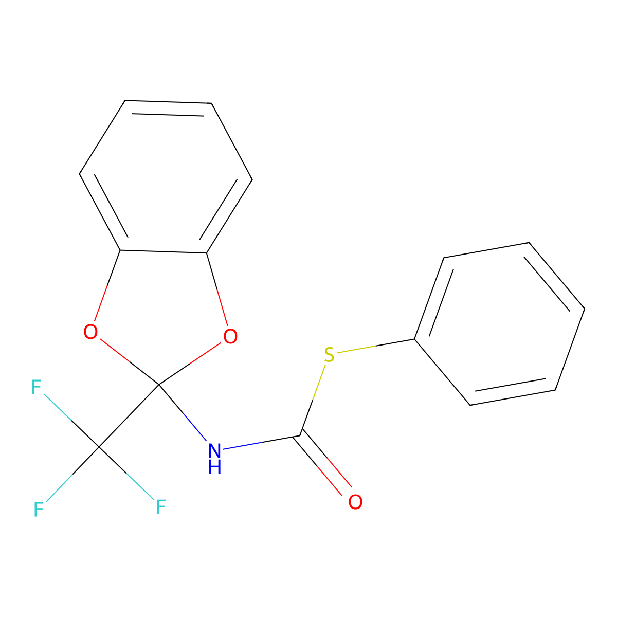 S-phenyl (2-(trifluoromethyl)benzo[d][1,3]dioxol-2-yl)carbamothioate molecular structure, CAS 145396-55-0