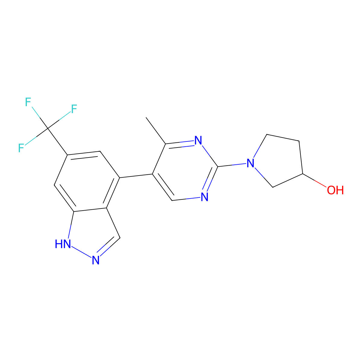 (R)-1-(4-Methyl-5-(6-(trifluoromethyl)-1H-indazol-4-yl)pyrimidin-2-yl)pyrrolidin-3-ol molecular structure, CAS 1454299-21-8